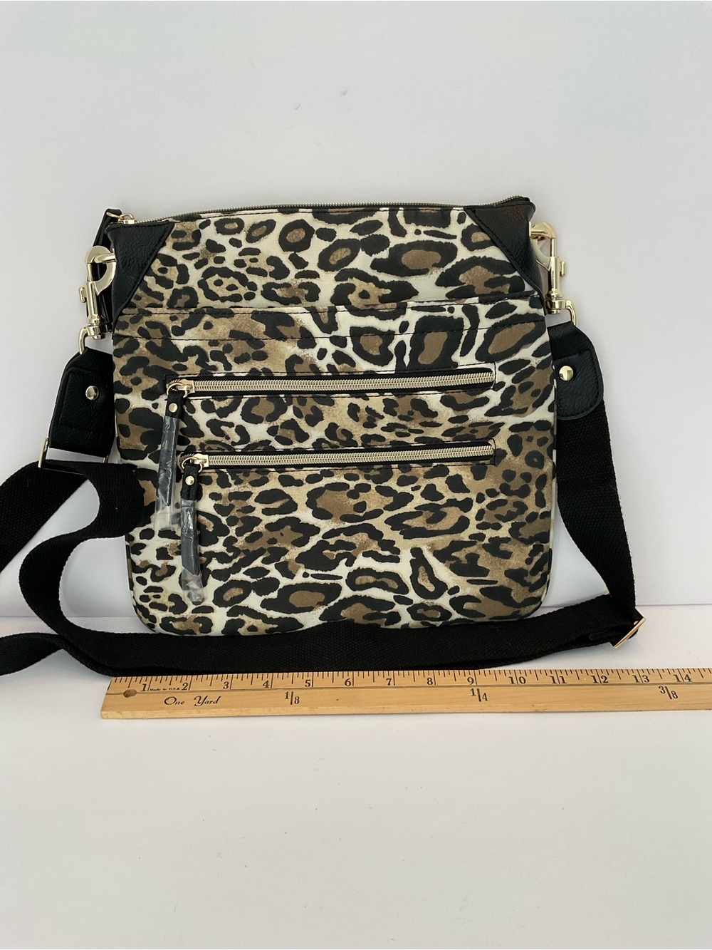 NW/OT Chico’s Nylon Leopard Print Crossbody Bag with Black Trim - Picture 8 of 9